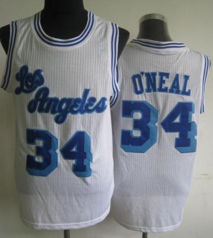 Los Angeles Lakers 34 Shaquille O'Neal White Hardwood Classics Revolution 30 NBA Jerseys Cheap