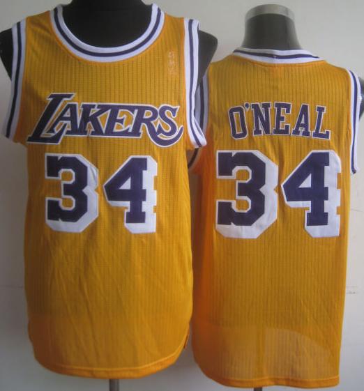 Los Angeles Lakers 34 Shaquille O'Neal Yellow Hardwood Classics Revolution 30 NBA Jerseys Cheap