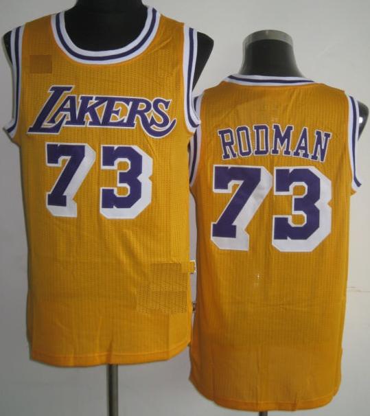 Los Angeles Lakers 73 Dennis Rodman Yellow Hardwood Classics Revolution 30 NBA Jerseys