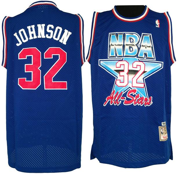 Los Angeles Lakers 32 Magic Johnson Blue 1991-92 All Star Blue M&N NBA Jerseys Cheap