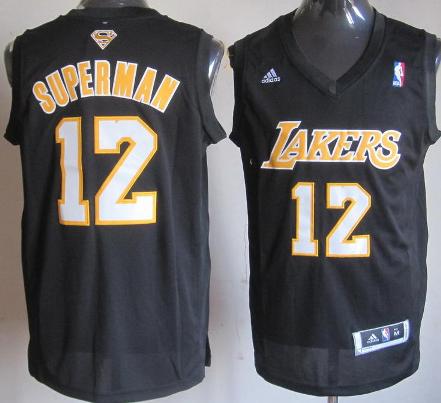 Los Angeles Lakers 12 Dwight Howard Black Superman Fashion Swingman NBA Jerseys