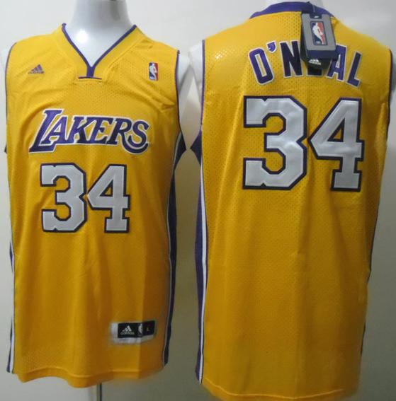 Los Angeles Lakers 34 Shaquille O'Neal Yellow Swingman NBA Jersey