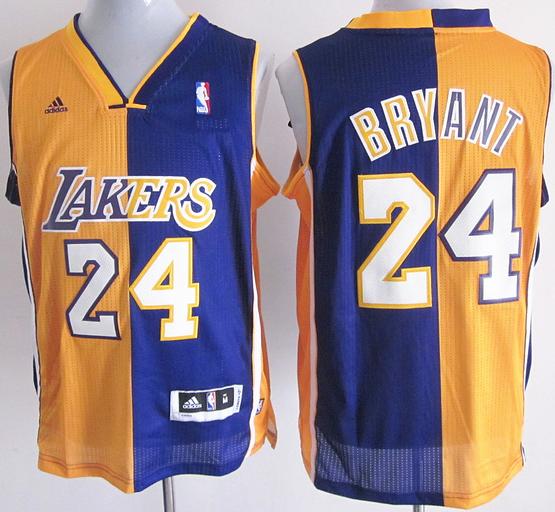 Los Angeles Lakers 24 Kobe Bryant Yellow Purple Split Swingman NBA Jerseys Cheap