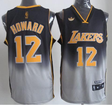 Los Angeles Lakers 12# Dwight Howard Black Grey Revolution 30 Swingman NBA Jerseys Cheap