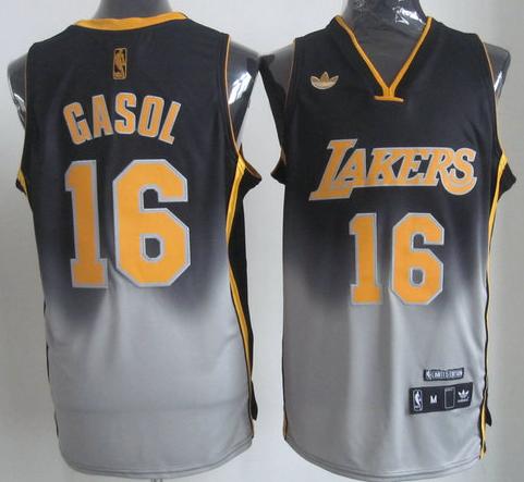 Los Angeles Lakers 16 Pau Gasol Black Grey Revolution 30 Swingman NBA Jerseys Cheap