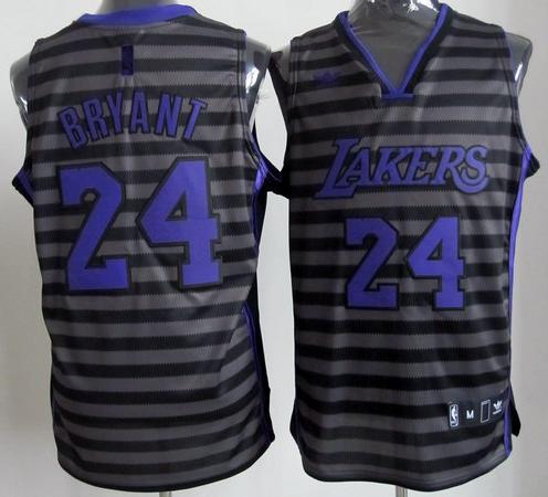 Los Angeles Lakers 24 Kobe Bryant Grey Whith Black Strip Revolution 30 Swingman NBA Jerseys Cheap
