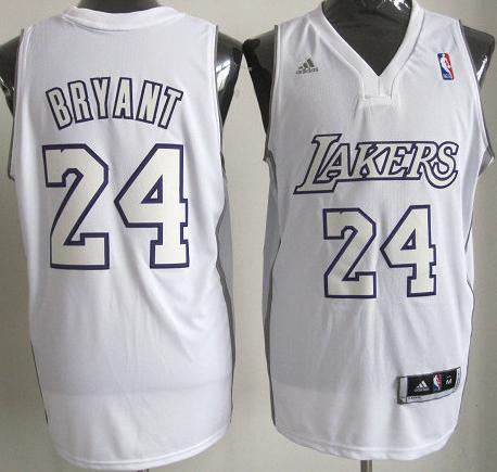 Los Angeles Lakers 24 Kobe Bryant White Revolution 30 Swingman Jerseys Silver Number Christmas Style Cheap