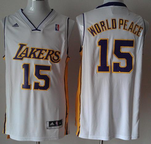 Los Angeles Lakers #15 Metta World Peace White Revolution 30 Swingman NBA Jerseys Cheap