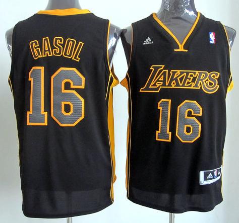Los Angeles Lakers 16 Pau Gasol Black Revolution 30 Swingman Jerseys Black Number Cheap