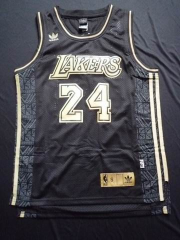 Los Angeles Lakers 24 Kobe Bryant Black Throwback NBA Jerseys Gold Number