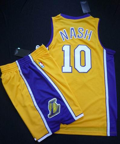 Los Angeles Lakers 10 Steve Nash Yellow Revolution 30 Swingman NBA Jersey & Shorts Suit Cheap