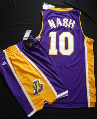 Los Angeles Lakers 10 Steve Nash Purple Revolution 30 Swingman NBA Jersey & Shorts Suit Cheap