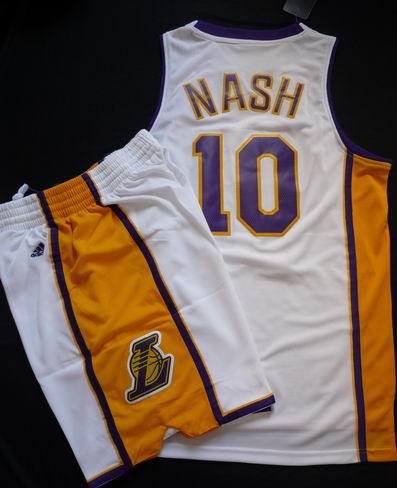 Los Angeles Lakers 10 Steve Nash White Revolution 30 Swingman NBA Jersey & Shorts Suit Cheap