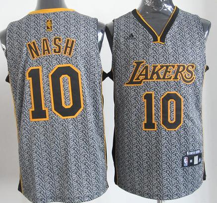 Los Angeles Lakers 10 Steve Nash Grey Static Fashion Swingman NBA Jersey Cheap