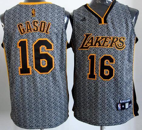 Los Angeles Lakers 16 Pau Gasol Grey Static Fashion Swingman NBA Jersey