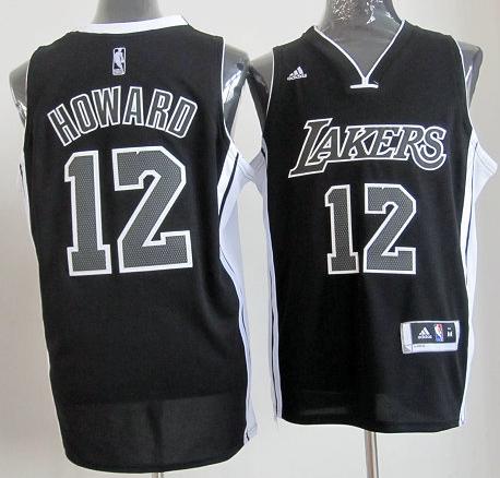 Los Angeles Lakers 12# Dwight Howard Black Revolution 30 Swingman NBA Jerseys White-Black Number Cheap