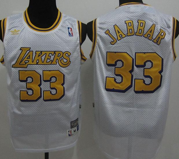 Los Angeles Lakers 33 Abdul-Jabbar White Throwback NBA Jerseys Cheap