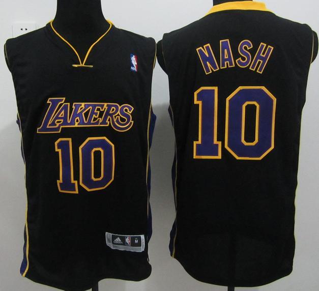 Los Angeles Lakers 10 Steve Nash Black NBA Jerseys Purple Number