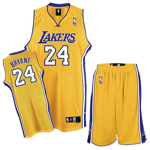 Los Angeles Lakers 24 Kobe Bryant Yellow Revolution 30 Swingman Jersey & Shorts Suit Cheap