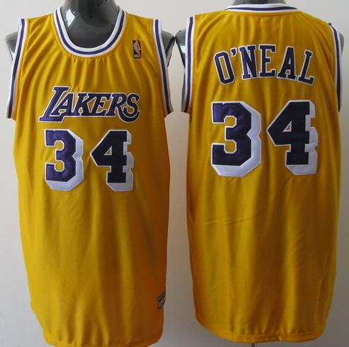 Los Angeles Lakers 34 Shaquille O'Neal Yellow Jerseys Cheap