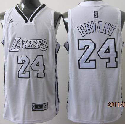 Los Angeles Lakers 24 Kobe Bryant White Silver Number Jersey Cheap