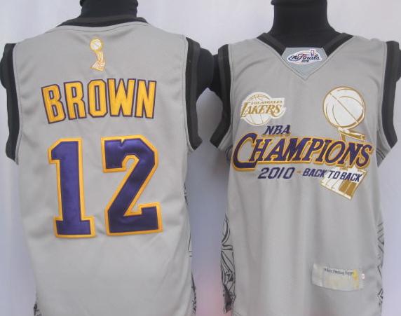 Los Angeles Lakers 12 Shannon Brown Grey 2010 Finals Champions Jersey Cheap
