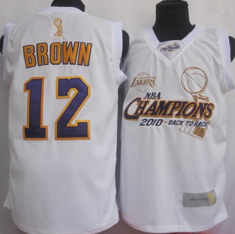 Los Angeles Lakers 12 Shannon Brown White 2010 Finals Champions Jersey Cheap