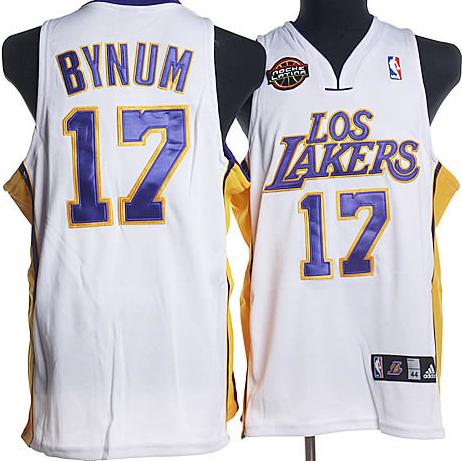 Los Angeles Lakers 17 Bynum White Noche Latina Jersey Cheap