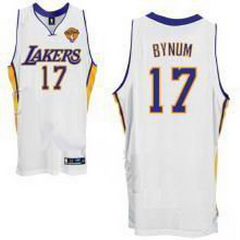 Los Angeles Lakers 17 Andrew Bynum Stitched White Jersey 2010 Finals Cheap