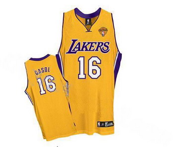 Los Angeles Lakers 16 Pau Gasol Stitched Yellow Jersey with 2010 Finals Jersey Cheap