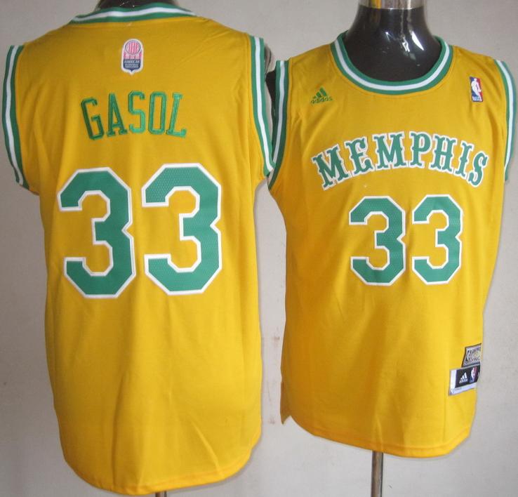 Memphis Grizzlies 33 Marc Gasol Yellow Hardwood Classics Revolution 30 NBA Jerseys