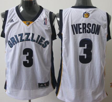 Memphis Grizzlies 3 Allen Iverson White Swingman Jersey