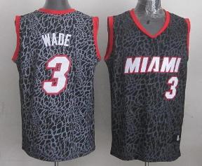 Miami Heat 3 Dwyane Wade Black Leopard Grain NBA Jersey