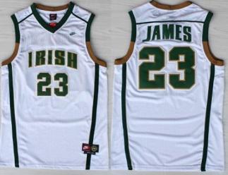 Irish High School 23 Lebron James White Baskteball Jerseys