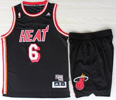 Miami Heat 6 LeBron Jamest Black Hardwood Classics Revolution 30 Swingman Jerseys Shorts NBA Suits Cheap
