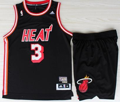 Miami Heat 3 Dwyane Wadet Black Hardwood Classics Revolution 30 Swingman Jerseys Shorts NBA Suits Cheap