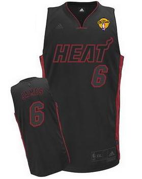 Miami Heat 6 LeBron James Black NBA Jerseys With 2013 Finals Patch Black Red Number Cheap