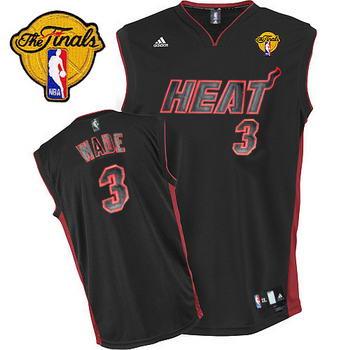 Miami Heat 3 Dwyane Wade Black NBA Jerseys With 2013 Finals Patch Black Red Number Cheap