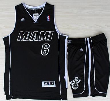 Miami Heat 6 LeBron James Black With White Shadow Revolution 30 Jerseys Shorts NBA Suits Cheap