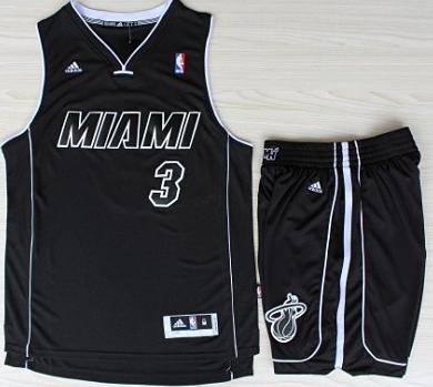 Miami Heat 3 Dwyane Wade Black With White Shadow Revolution 30 Jerseys Shorts NBA Suits Cheap