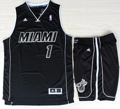 Miami Heat 1 Chris Bosh Black With White Shadow Revolution 30 Jerseys Shorts NBA Suits Cheap