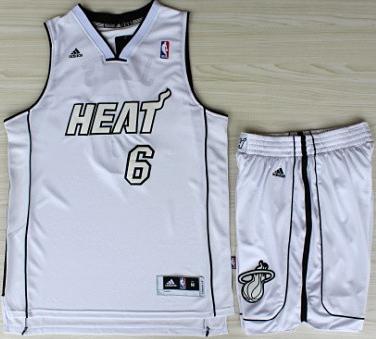 Miami Heat 6 LeBron James White Silver Number Revolution 30 Jerseys Shorts NBA Suits Cheap