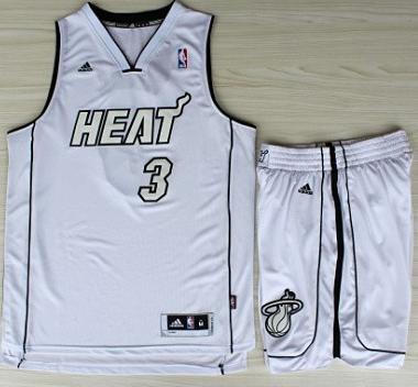 Miami Heat 3 Dwyane Wade White Silver Number Revolution 30 Jerseys Shorts NBA Suits Cheap