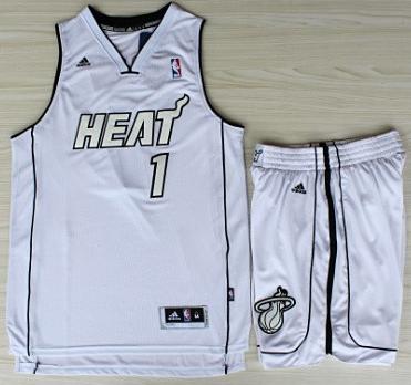 Miami Heat 1 Chris Bosh White Silver Number Revolution 30 Jerseys Shorts NBA Suits Cheap