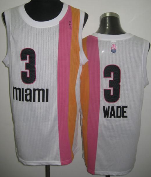 Miami Heat 3 Dwyane Wade White ABA Hardwood Classics Revolution 30 NBA Jerseys
