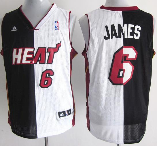 Miami Heat 6 LeBron James Black White Split Swingman NBA Jerseys Cheap
