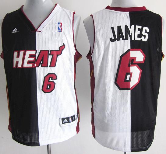 Miami Heat 6 LeBron James Black White Split Swingman NBA Jerseys