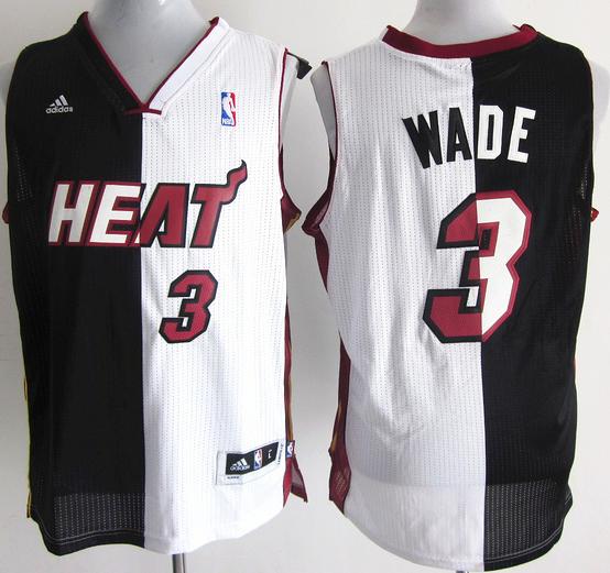 Miami Heat 3 Dwyane Wade Black White Split Swingman NBA Jerseys Cheap