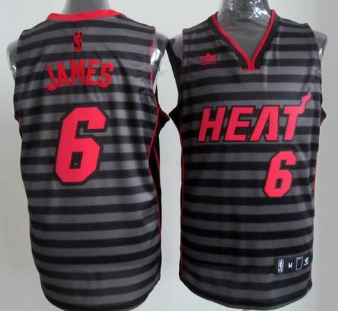 Miami Heat 6 Lebron James Grey Whith Black Strip Revolution 30 Swingman NBA Jerseys Cheap