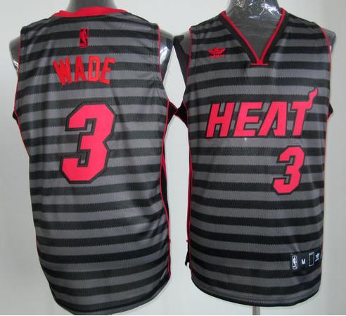 Miami Heat 3 Dwyane Wade Grey Whith Black Strip Revolution 30 Swingman NBA Jerseys Cheap
